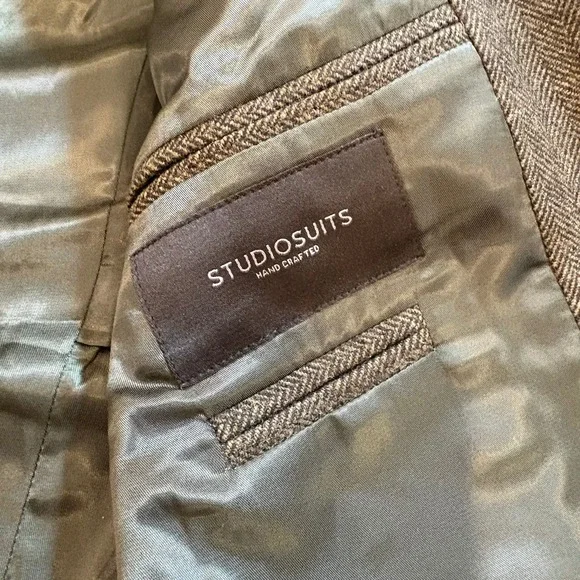StudioSuits Herringbone Tweed Blazer Wool Sport Coat Custom Tailored Olive Brown